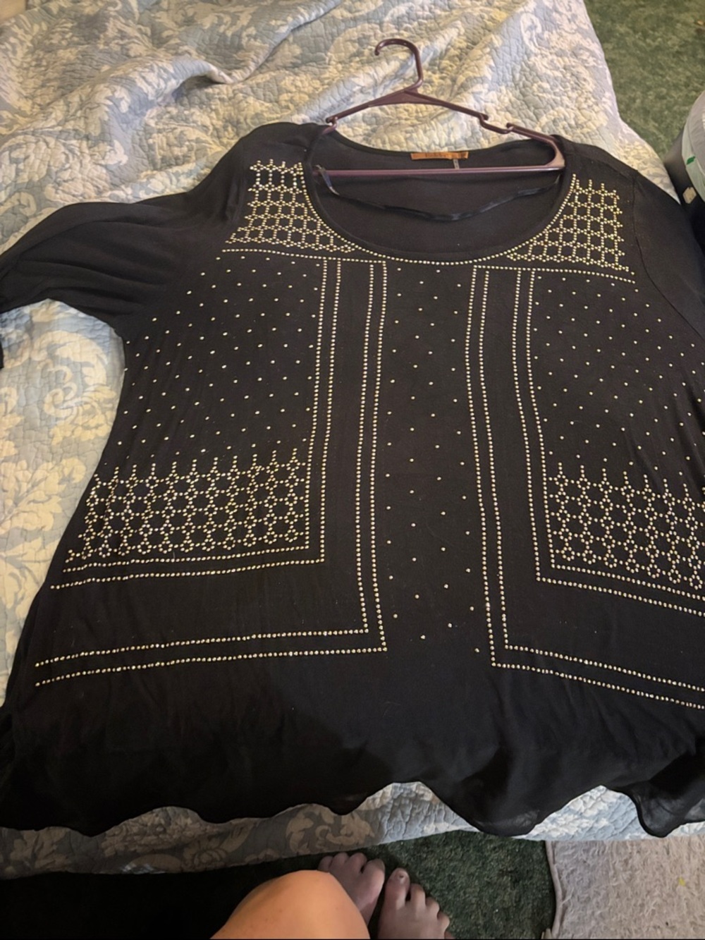 Belldini Black Scoop-Neck Top with Gold Stud Accents